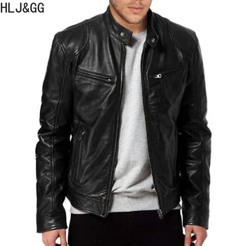 HLJ & GG, осенне-зимние мужские кожаные куртки, модная тонкая куртка из искусственной кожи со стоячим воротником, пальто, мужская мотоциклетная кожаная куртка