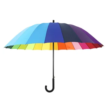 Автоматический Радужный зонт с длинной ручкой из 24 костей, Двойной супер Большой Прямой Зонт для рекламы бизнеса