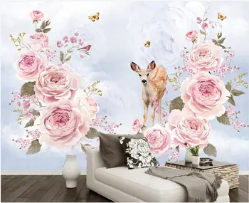 Изготовленная на заказ фреска 3d фотообои Современные розы цветы олень гостиная домашний декор 3d настенные фрески обои для стен в рулонах