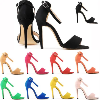 Пикантные женские босоножки с пряжкой и надписью 2023, летние босоножки из флока с круглым носком, 11 см, на тонком высоком каблуке, с ремешком и пряжкой, женская обувь 2023, размер 35-42
