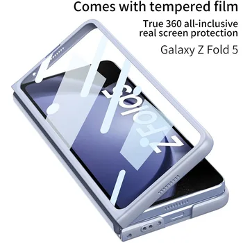 Роскошный Чехол из Закаленного Стекла для Samsung Z Fold5 Case с Окошком для объектива Business Противоударный Чехол для Galaxy Z Fold 5 Case