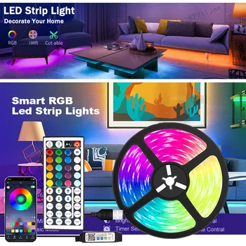 Светодиодные ленты для спальни, светодиодная подсветка телевизора, пульт дистанционного управления Bluetooth, неоновые огни, Цветная светодиодная лента RGB5050, Рождественское украшение Luces LED