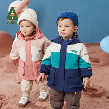 Детский пуховик Amila, Новинка зимы 2022, рабочие куртки для мальчиков и девочек, Модная повседневная верхняя одежда