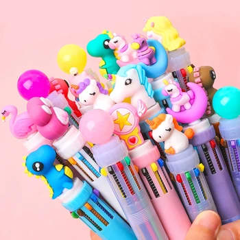 10 цветов, кавайная шариковая ручка, многоцветные милые гелевые ручки, Единорог, школьная школа, детские канцелярские принадлежности для бизнеса