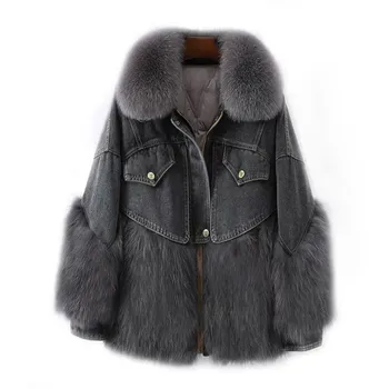 Новые зимние куртки из лисьего меха, женские Толстовки Высокого качества, теплые Женские куртки в стиле пэчворк, Большие размеры, пальто из натурального меха, Модные женские пальто