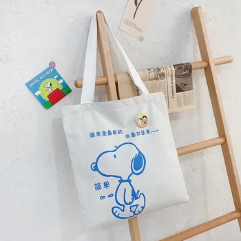 Горячая Милая Женская холщовая сумка Snoopy с мультяшным принтом, Женские сумки для покупок, Большие тканевые сумки Kawaii для девочек 35x40 см, сумка-тоут