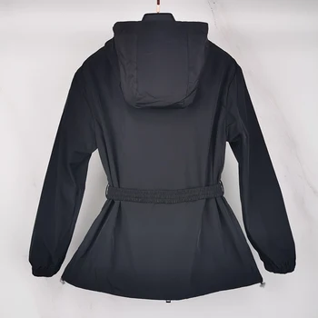 Короткий тренч с капюшоном, черный атмосферный прямой пояс, тонкое стильное пальто, Весенняя одежда, высококачественное женское пальто