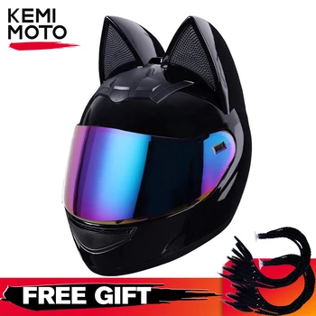 Мотоциклетный шлем, Съемный, в горошек, сертификация, Защитные мото-шлемы с кошачьими ушками Для женщин, Дышащая мягкая комфортная подкладка
