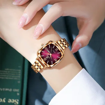 Модные роскошные женские часы, креативный квадратный циферблат, женские наручные часы, простой ремешок из нержавеющей стали, женские кварцевые наручные часы