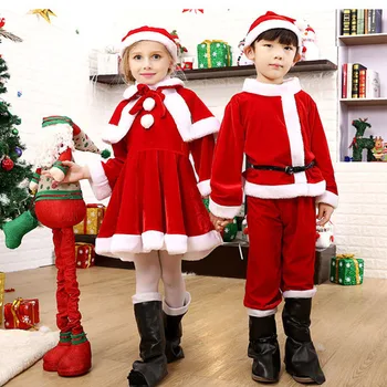 Детский Рождественский Костюм Санта-Клауса для Косплея, Детский Рождественский наряд, комплект из 3/4 предметов, Платье/Брюки + Топы + Шляпа + Плащ + Пояс Для мальчиков и девочек