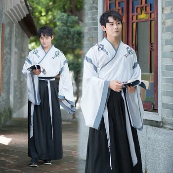 Комплект мужской рубашки Hanfu в китайском стиле с широкими рукавами со старинными элементами и древней вышивкой Китайская традиционная одежда