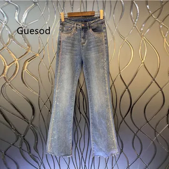 Женские джинсы 2022, весенние женские расклешенные брюки с бриллиантовым флисом, джинсовые брюки, универсальные, тонкие, Новые