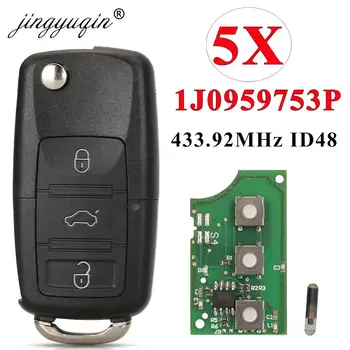 jingyuqin 5шт 1J0959753P Автомобильный Дистанционный Ключ 434 МГц ID48 для Volkswagen VW Beetle Golf Jetta Passat 2002-2005 Флип 3 Кнопки Брелок