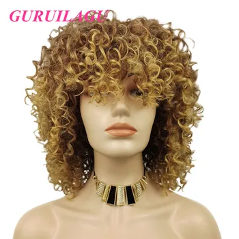 GURUILAGU Синтетические волосы # 27 Парики для чернокожих женщин Афро Кудрявый Короткий парик из высокотемпературного волокна Синтетические парики для женщин