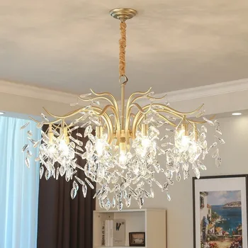 Скандинавская золотая Хрустальная Люстра для гостиной, Роскошная подвесная лампа для внутреннего освещения, светильник для столовой Lamparas