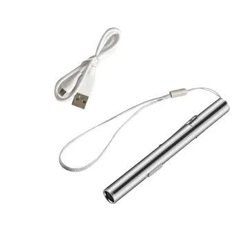 Горячий USB-перезаряжаемый Мини-карманный фонарик в форме ручки, светодиодный фонарик с зажимом из нержавеющей Стали, Серебряный карманный светодиодный фонарик