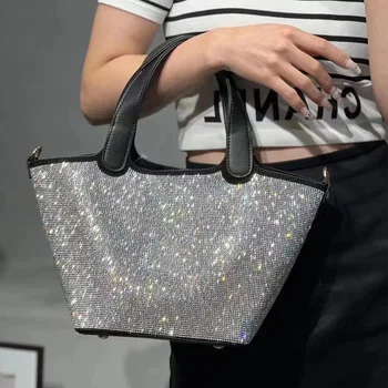 Женская сумка-ведро Со стразами, сумки на плечо, Маленькая Высококачественная Сумка-тоут с бриллиантами, Роскошный Дизайнерский кошелек, сумка через плечо