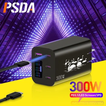 PSDA PD3.1 300 Вт GaN Зарядное устройство Type-C 140 Вт + 140 Вт США ЕС AU Великобритания светодиодный Дисплей Высокой Мощности Мультипротоколная Зарядка Ноутбука Телефона Быстрая Зарядка