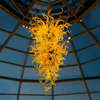 Декоративный купольный подвесной светильник желтого цвета длиной 120 см, люстра из выдувного стекла ручной работы для художественного декора