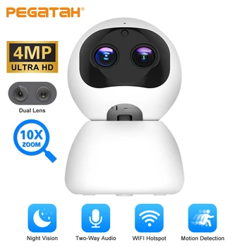 PEGATAH 4-мегапиксельная WiFi Камера HD С двойным объективом и 10-кратным Зумом IP-камера безопасности в помещении AI Human Detect Камеры видеонаблюдения Ночного Видения