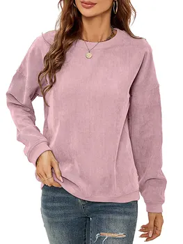 Женские вельветовые свитшоты, Легкий Пуловер с длинным рукавом, Милая рубашка Оверсайз с круглым вырезом, Весенне-осенние топы-свитера