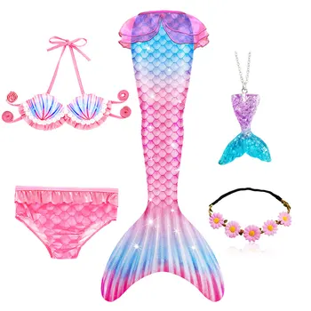 Купальный костюм для девочек с хвостами русалки, пляжный купальник, костюмы Бикини, косплей, одежда с хвостом русалки для детей