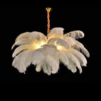 Скандинавский светодиодный подвесной светильник из страусиных перьев, светильник из перьев для гостиной, светильник для спальни, домашний декор, освещение в помещении, подвесной светильник, блеск