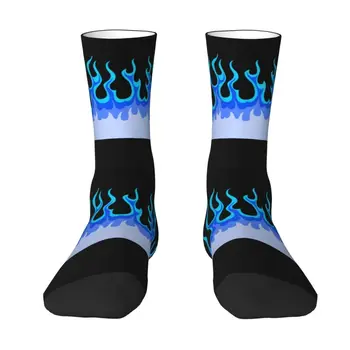 Милые мужские синие носки с Пламенем для гонок с горячим огнем, Унисекс, Теплые дышащие носки для экипажа с 3D принтом
