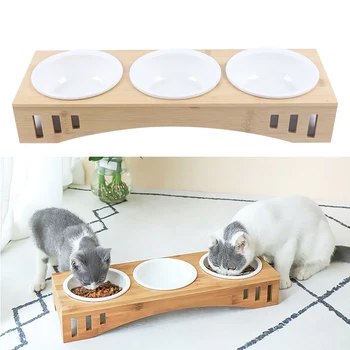Станция для кормления кошек, набор из 3 белых больших мисок для воды и еды