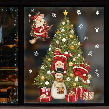 Новые рождественские украшения, Наклейки на окна, Подарки Санта-Клауса, Веселого Рождества, Зеркальная наклейка, Рождественская елка, Стеклянная наклейка На окно, Новый год 2023