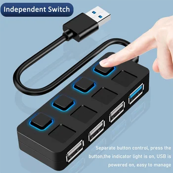 4 Порта USB 3,0 Концентратор с Индивидуальными Переключателями питания со светодиодной Подсветкой USB-Концентратор Адаптер-Расширитель Multi USB Splitter для Mac PC