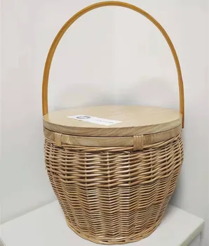 Заводская прямая поставка Модная изолированная корзина для Хранения, плетеная корзина для пикника, сумка-холодильник с подвижной деревянной крышкой