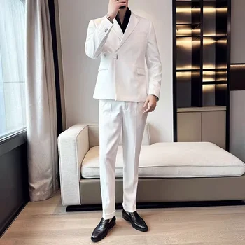 Уникальный Дизайн, Мужской деловой банкетный костюм, 2 предмета, белое / красное Модное мужское бальное платье, Мужской однотонный блейзер и брюки