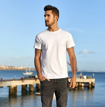 V8296- Мужская футболка с короткими рукавами, летняя мужская приталенная мужская белая футболка с круглым вырезом, однотонная рубашка с низом