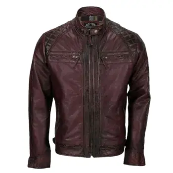 Мужская куртка из натуральной овечьей кожи, приталенная байкерская мотоциклетная стильная куртка