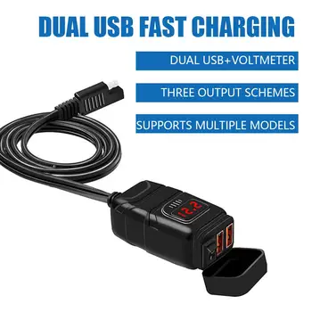 USB-зарядное устройство для мотоцикла USB PD Быстрая зарядка Руль Водонепроницаемое крепление с адаптером для розетки Кронштейн дисплея Вольтметр 12 В A0T1