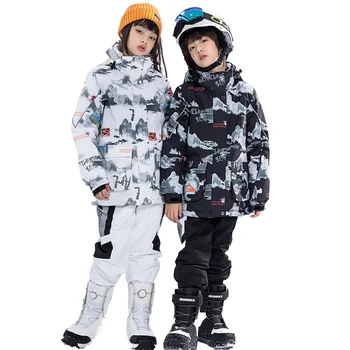 2022 Детский Классный лыжный костюм Для мальчиков и девочек, зимний костюм для сноуборда, Ветрозащитная Водонепроницаемая уличная одежда, Молодежная зимняя куртка