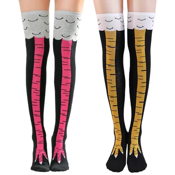 Носки на ножках в виде куриных лапок, Женские Длинные носки, Забавный Мультяшный хлопок, Креативный коготь на куриной ножке, женские носки выше колена с 3D принтом