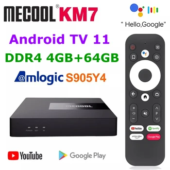 Android 11 TV Box Mecool KM7 ATV Сертифицированный Google Amlogic S905Y4 DDR4 4 ГБ 64 ГБ Android TV OS 5G WiFi Youtube 4K TV Set Top Box