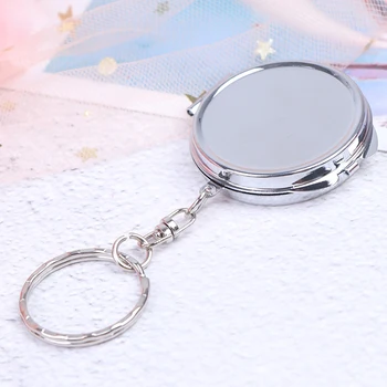 GU362 Портативное складное Зеркальце на цепочке для ключей, карманное компактное косметическое зеркало для макияжа с кольцом для ключей