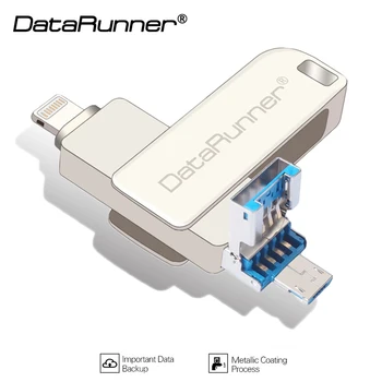 DataRunner OTG Флеш-накопитель USB 3,0 для iPhone/iOS/Android/ПК 256 ГБ 128 ГБ 64 ГБ 32 ГБ Флешка 3 в 1 USB Memory Stick