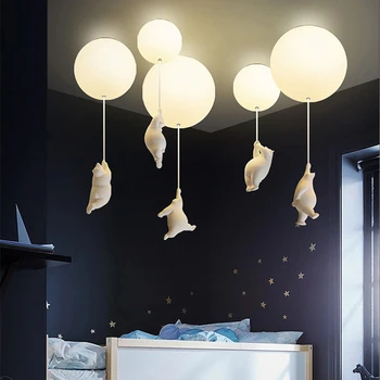 Светодиодный светильник для детской комнаты с белым медведем, Потолочная люстра, Креативный декор, Освещение для семейного тематического отеля, Подвесной светильник для детской спальни