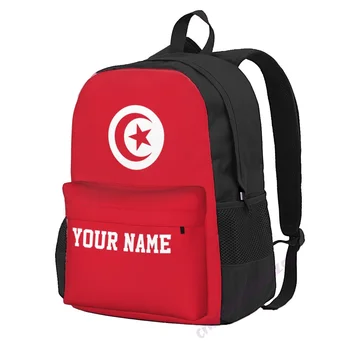 Пользовательское название Рюкзак из полиэстера с флагом Туниса для Мужчин и женщин, Дорожная сумка, Повседневная Студенческая Походная сумка, Кемпинг