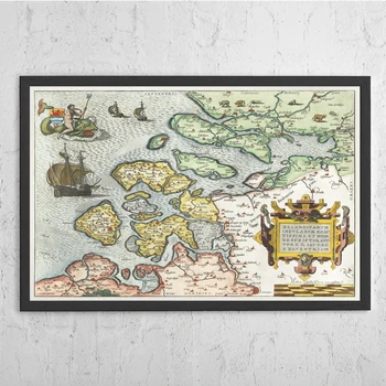 Карта Зеландии 1592 Ретро плакат Печать на холсте Украшение дома Настенная живопись (без рамки)