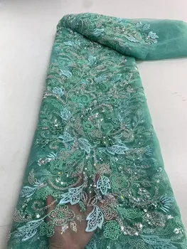 Зеленая Африканская кружевная ткань, Новое Поступление 2023, Высококачественная Кружевная ткань с вышивкой из бисера и блесток, Кружевная ткань с вышивкой для вечернего платья
