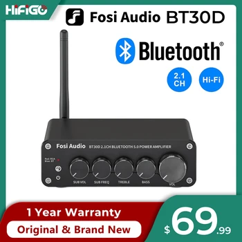 Fosi Audio BT30D Усилитель мощности звука Bluetooth 2,1-Канальный Усилитель управления басами и высокими частотами Аудио Сабвуфер 100 Вт + 50 Вт x2
