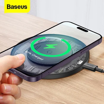 Baseus 15 Вт Быстрое Беспроводное Зарядное Устройство Для iPhone 14 13 12 Для Airpods Видимая Беспроводная Зарядная панель Qi Для Samsung S22 Xiaomi Poco x5