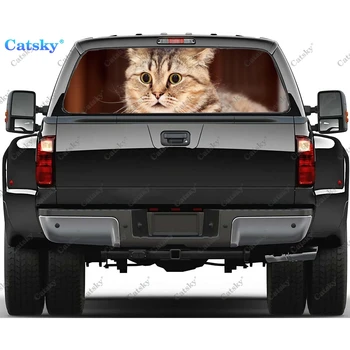 симпатичная наклейка на окно с изображением животного кота, Графическая Декоративная наклейка на грузовик из ПВХ, Перфорированная Виниловая Универсальная наклейка