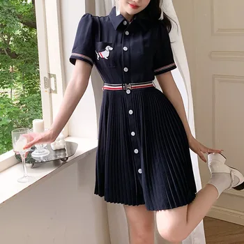 Высококачественная Корейская мода TB Puppy с вышивкой на шее Поло, Модное повседневное платье, Женская плиссированная юбка Летом 2023 года