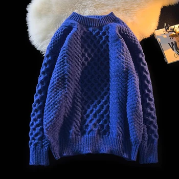 Трикотажные Базовые Мужские Свитера, Однотонный Вязаный Мужской Пуловер с Круглым вырезом и Длинным рукавом, Зимние Модные Свободные Теплые Свитера для Мужчин A28